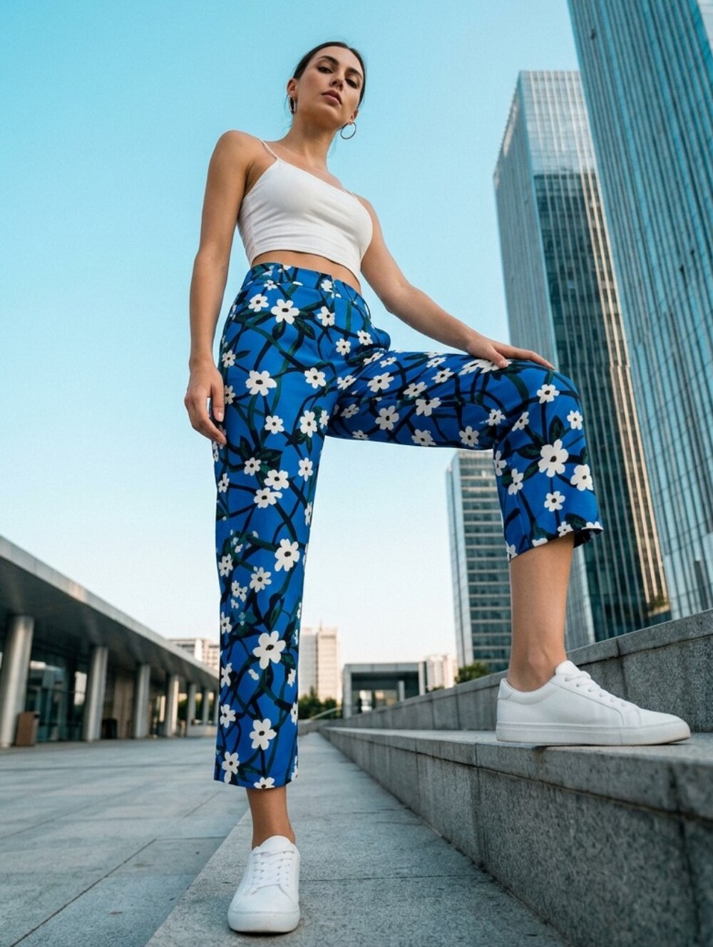 Draper James  x Eloquii Blue Floral Pants Summer Size 14 Cropped Twee Dopamine